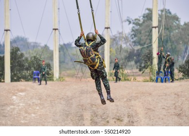 Army Commandos Practice Rappelling Tower.