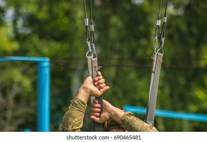 Army Soldier Paratrooper Training Jump From Parachute