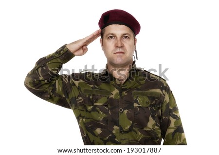 army soldier saluting isolated on white background