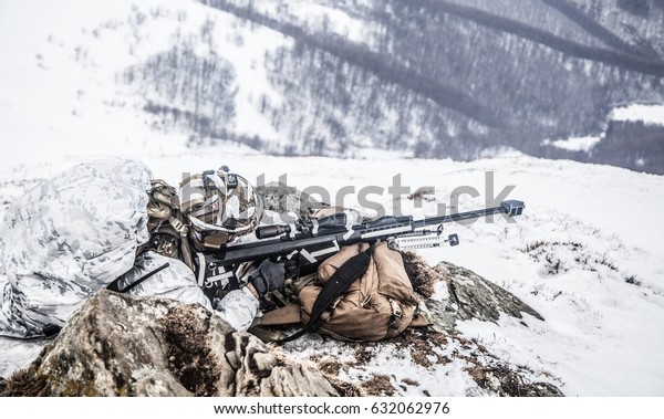 Army Soldier Sniper Rifle Action Arctic Stock Photo 632062976 ...