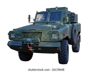Army truck isolated on white. Clipping path included to remove or replace background