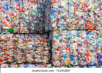 ARNHEM, NETHERLANDS - MAR 15, 2011: Recycled plastic bottles in bales at an undisclosed recycling facility.