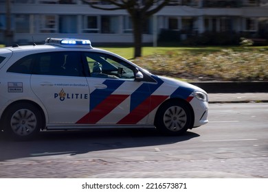 Arnhem, Netherlands- October 19, 2022: Speeding Police Car On Velperweg In Arnhem, Netherlands

