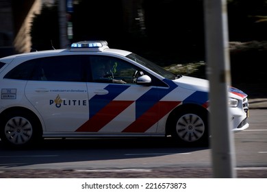 Arnhem, Netherlands- October 19, 2022: Speeding Police Car On Velperweg In Arnhem, Netherlands
