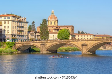 Arno River In Florence With A Rowboat