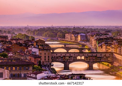 Arno River In Florence Sunset / Italy