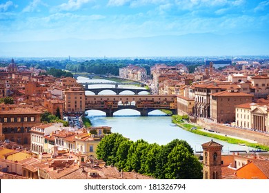 Arno river and Ponte Vecchio panorama of Florence