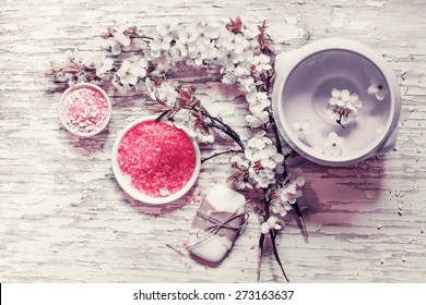 Aromatherapy SPA set/ Spa setting over wooden background