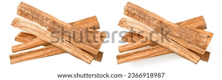 Aromatic cedar wood sticks isolated on white background, top view.