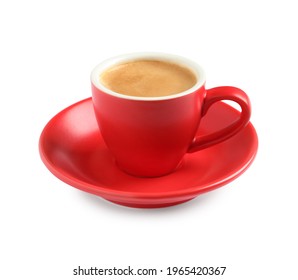 Aromatic coffee in red cup on white background - Powered by Shutterstock