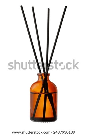 Aromatic diffuser bottle with sticks isolated on white background