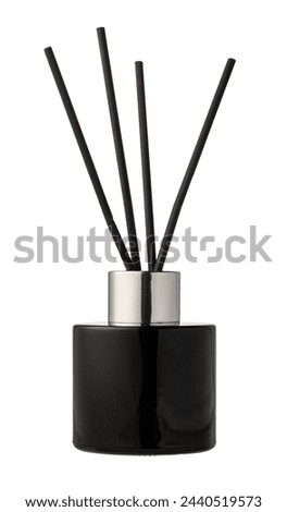 Aromatic diffuser bottle with sticks isolated on white background