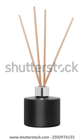 Aromatic diffuser bottle with sticks isolated on white background. With clipping path