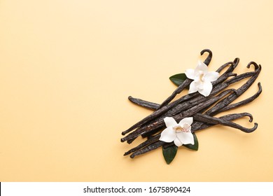 Aromatic Vanilla Sticks On Color Background