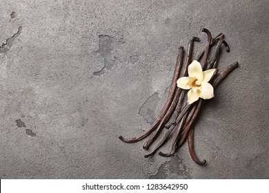 Aromatic Vanilla Sticks On Grey Background