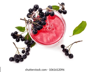 Aronia Kombucha Glass With Friuts, Top View