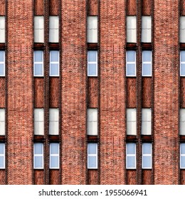 Arranged endless seamless pattern of an old brick building with elongated rectangular windows