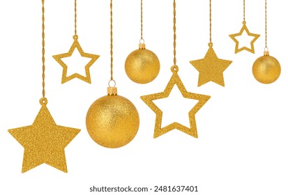 Arrangement of Christmas glittering ornaments stars and balls isolated on white background - Powered by Shutterstock