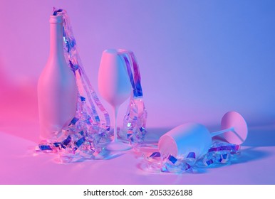 Arrangement Of Party Glasses In Pink And Blue Tones