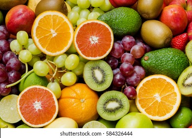 Arrangement ripe fruits and vegetables for eating healthy