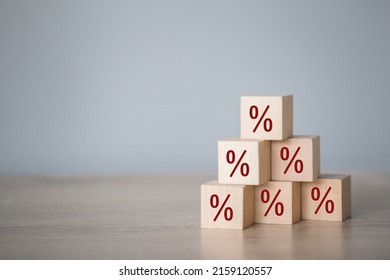 Arranging Wood Block Stacking With Icon Percent Symbol Upward Direction,