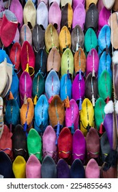 An array of colourful, handmade leather slippers in Morocco. - Shutterstock ID 2254855643