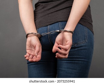 Arrested Girl In Handcuffs, Woman Convicted Of A Crime.
