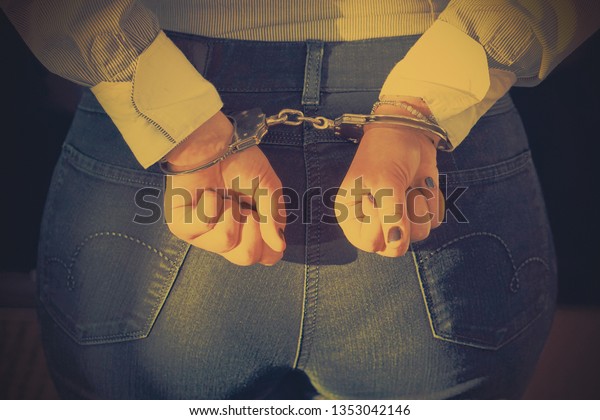 Arrested Young Woman Handcuffed Hands Back Stock Photo 1353042146 ...