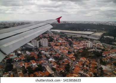 Arrival At Congonhas Airport In The Center Of São Paulo Brazil. Overlooking The Houses Around The Airport.