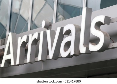 Arrival hall sign at an airport