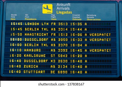 Arrival Information Flight Board At The Airport