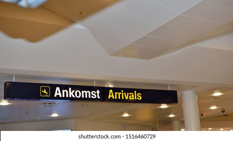 Arrival Sign At Airport In The Roof