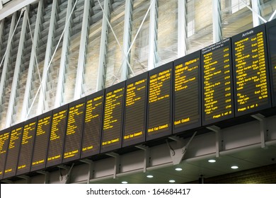 Arrivals departure board, Airport & Train station in King Cross, London, England, UK