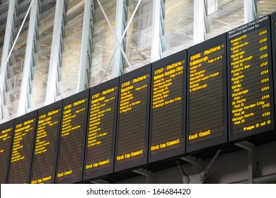 Arrivals departure board, Airport & Train station in King Cross, London, England, UK