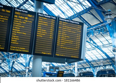 Arrivals departure board, Airport & Train station in King Cross, London, England, UK 