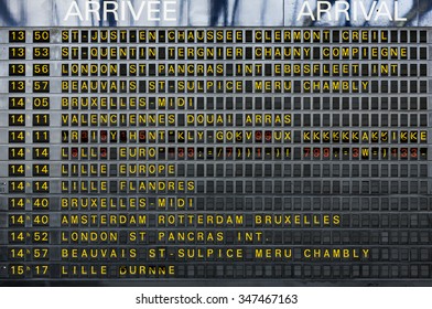 Arrivals And Departure Board In Train Station In Paris France