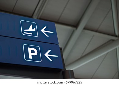 Arrivals & Parking Sign At Airport 