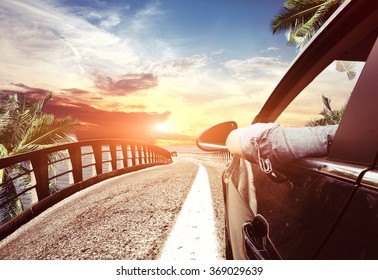 Arriving On Car To The Hot Tropical Beach