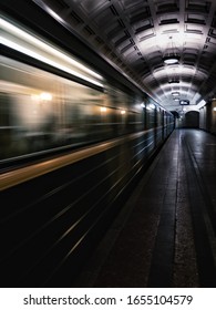 Arriving Train In Empty Moscow Subway