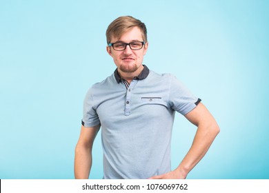 Arrogant Bold Self Important Stuck Up Man Over Blue Background