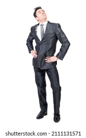 Arrogant Man In Formal Suit. White Background.