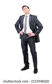 Arrogant Man In Formal Suit. White Background.