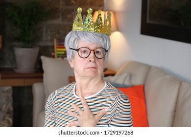 Arrogant Senior Woman Wearing A Crown