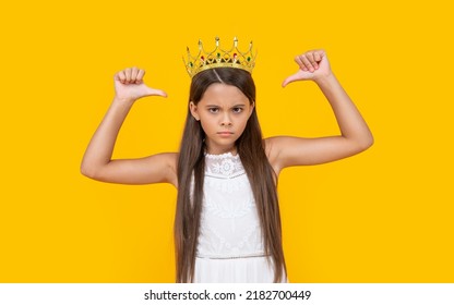 Arrogant Teen Girl In Crown On Yellow Background