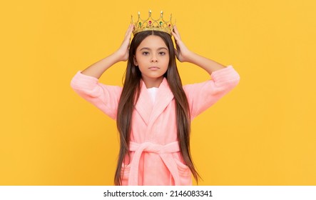 Arrogant Teen Girl In Home Terry Bathrobe And Princess Crown, Arrogance