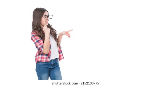 Arrogant Teen Kid With Party Accessory Isolated On White Background Point Finger On Copy Space