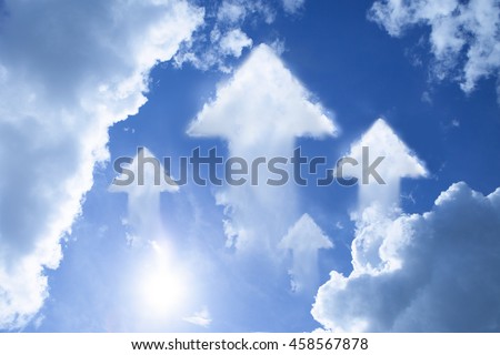 Arrow cloud shape on blue sky metaphor as keep on moving forward 