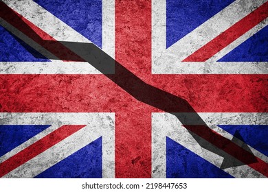 Arrow Down On The Background Of The Great Britain Flag. The Concept Of Economic Recession, Depression, Crisis And The Value Of Securities.