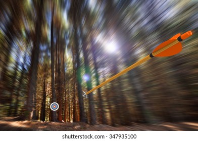Arrow flying to target with radial motion blur - Shutterstock ID 347935100