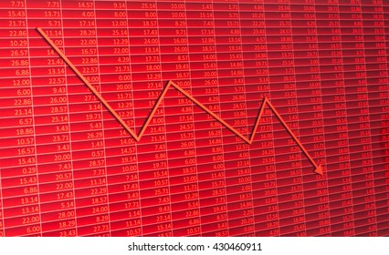 Arrow graph going down and electronic stock numbers on board
